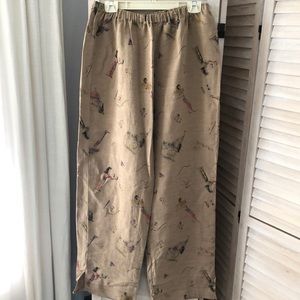 70%silk 30%linen elastic waist pull on pants